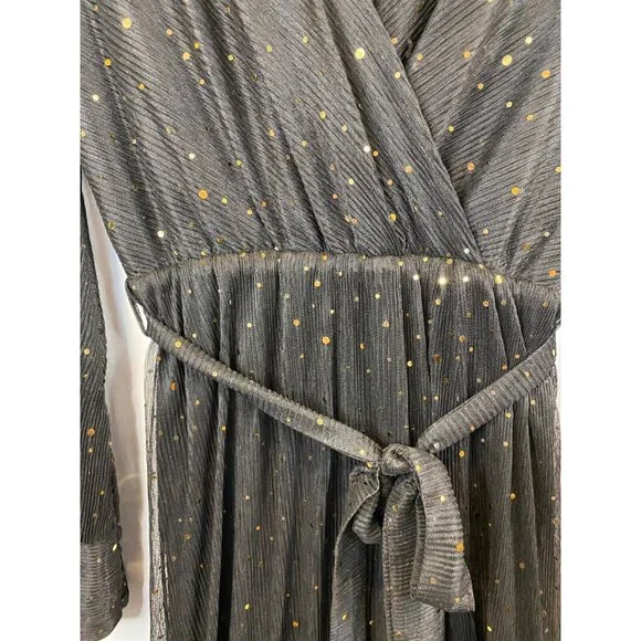 Baltic Born Abigail Sparkle Gown Black Gold Sequins Semi Sheer V Neck Medium New - Picture 9 of 14